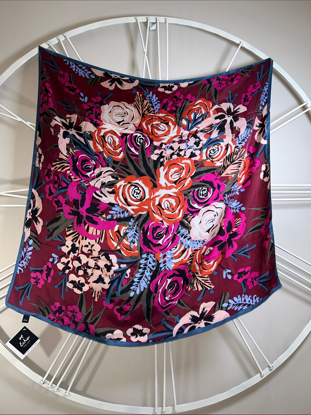 NWT Echo Floral Bouquet 35" 100% Silk Square Scarf